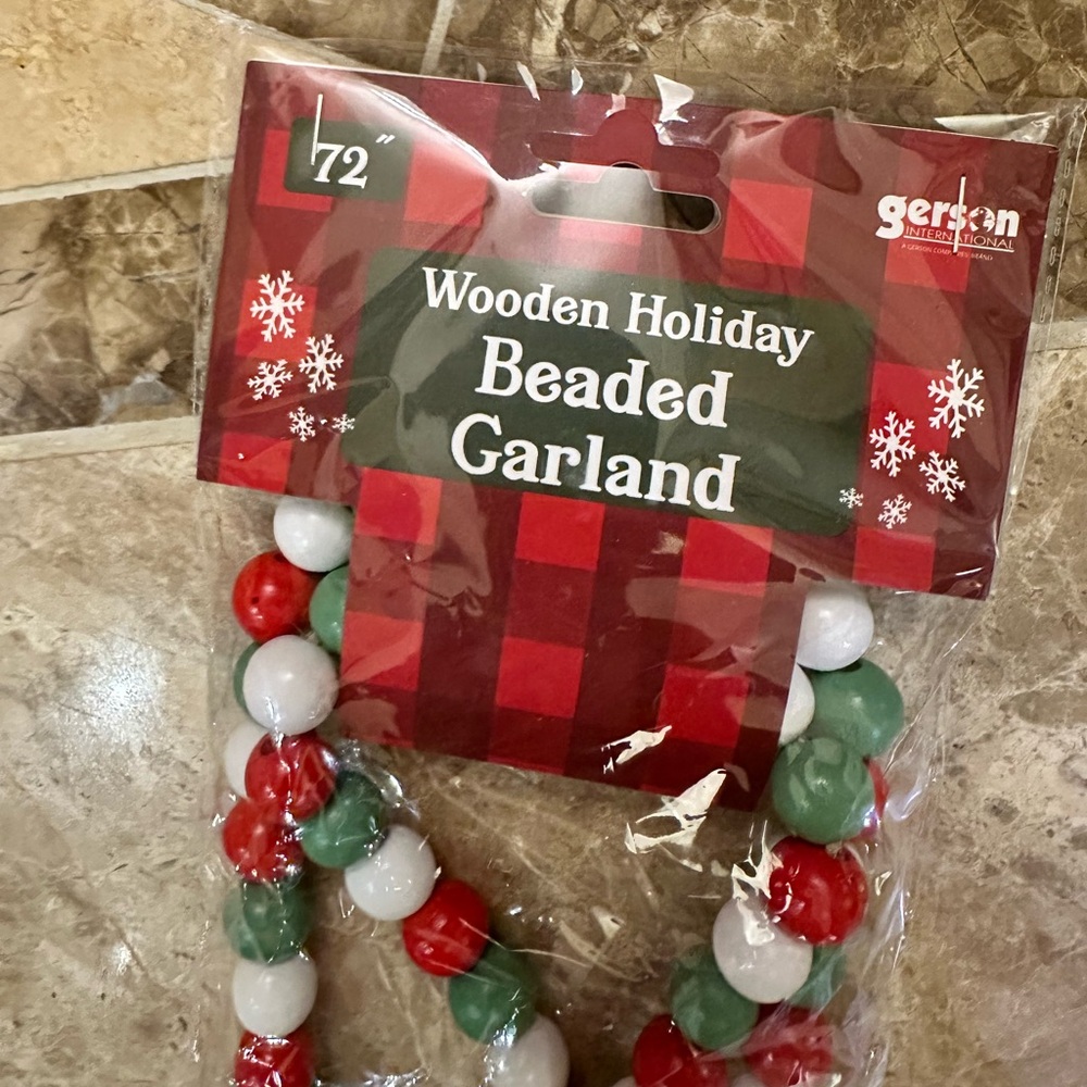 Wooden Holiday Beaded Garland - Red, Green, and White